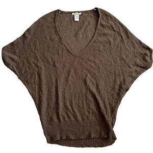Kenzie Sweater Mohair Wool Batwing Top Deep V-Neck Academia XL Brown A003586